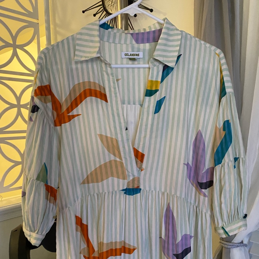 Anthropologie | Celandine | Carolita Printed Tiered Shirt Dress | Green | XSP - Picture 7 of 15